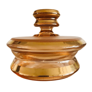 Art deco bonbonnière zalmroze goud glas sieradendoosje 1950’s