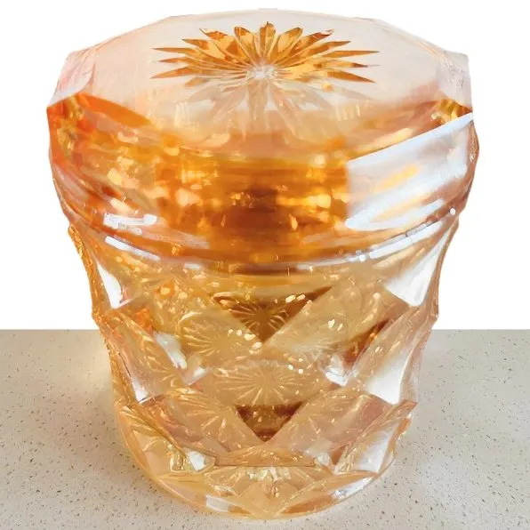 Art deco carnival kristal sieradendoos iriserend oranje 1930’s - Afbeelding 3