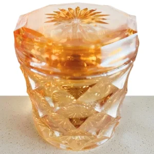 Art deco carnival kristal sieradendoos iriserend oranje 1930’s