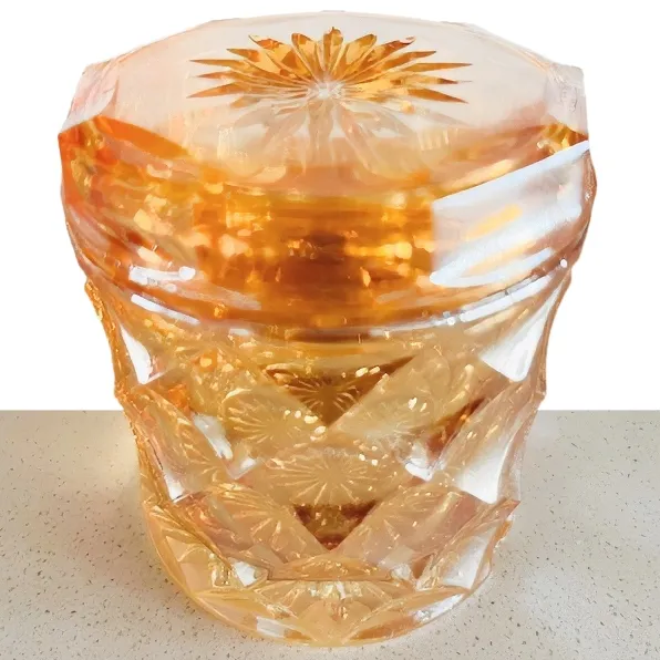 Art deco carnival kristal sieradendoos iriserend oranje 1930’s