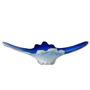 Vintage XL Murano glas schaal blauw wit helder glas mid-century 1970’s