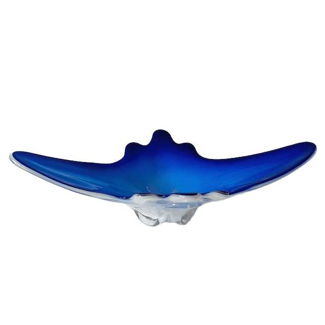 Vintage XL Murano glas schaal blauw wit helder glas mid-century 1970’s - Afbeelding 4