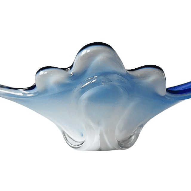 Vintage XL Murano glas schaal blauw wit helder glas mid-century 1970’s - Afbeelding 6