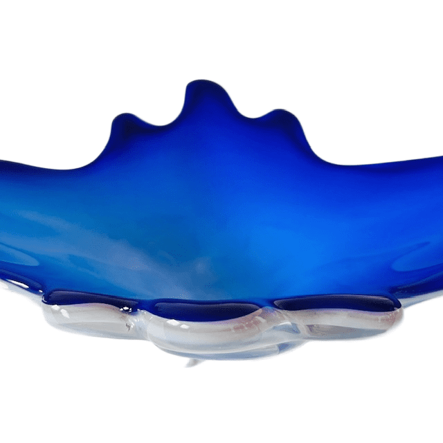 Vintage XL Murano glas schaal blauw wit helder glas mid-century 1970’s - Afbeelding 7