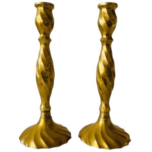 Set mid-century gedraaide messing kandelaars swirl 1950’s