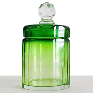 Antiek Art deco poederdoosje groen gefacetteerd kristal Baccarat 1930’s