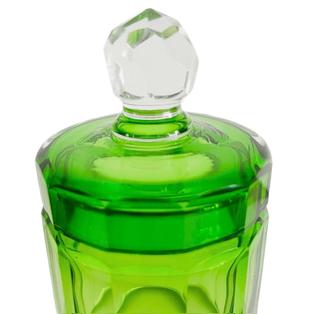 Antiek Art deco poederdoosje groen gefacetteerd kristal Baccarat 1930’s - Afbeelding 5