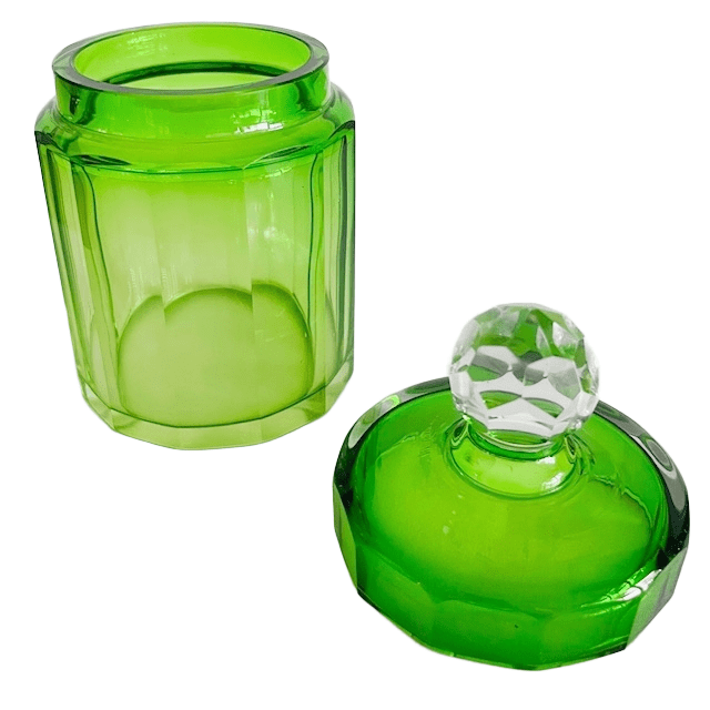 Antiek Art deco poederdoosje groen gefacetteerd kristal Baccarat 1930’s - Afbeelding 6