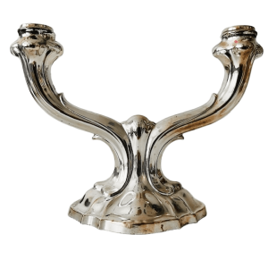 Vintage Duitse Art nouveau verzilverde kandelaar dubbele armen 1950’s