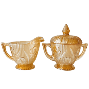 Vintage roomstel Jeanette Carnival glas perzik 1930’s