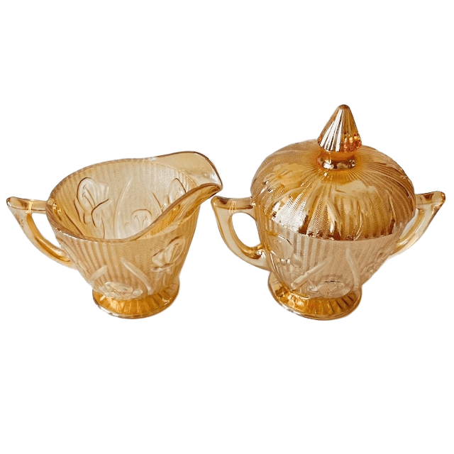 Vintage roomstel Jeanette Carnival glas perzik 1930’s - Afbeelding 5