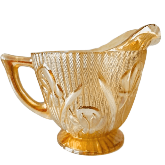 Vintage roomstel Jeanette Carnival glas perzik 1930’s - Afbeelding 6