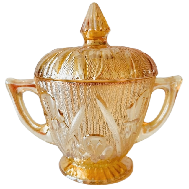 Vintage roomstel Jeanette Carnival glas perzik 1930’s - Afbeelding 8