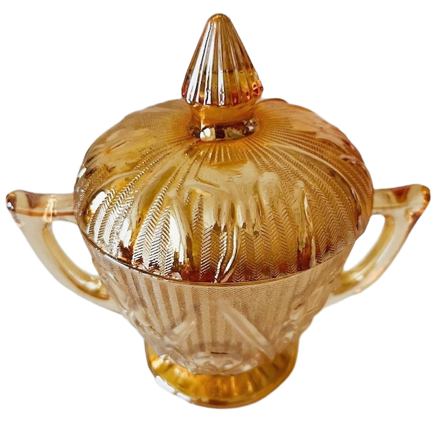 Vintage roomstel Jeanette Carnival glas perzik 1930’s - Afbeelding 9