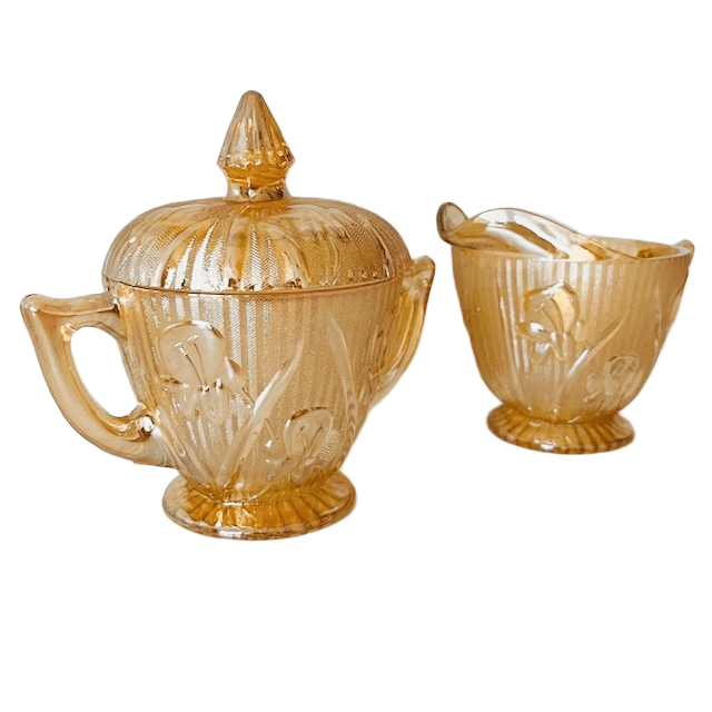 Vintage roomstel Jeanette Carnival glas perzik 1930’s - Afbeelding 3