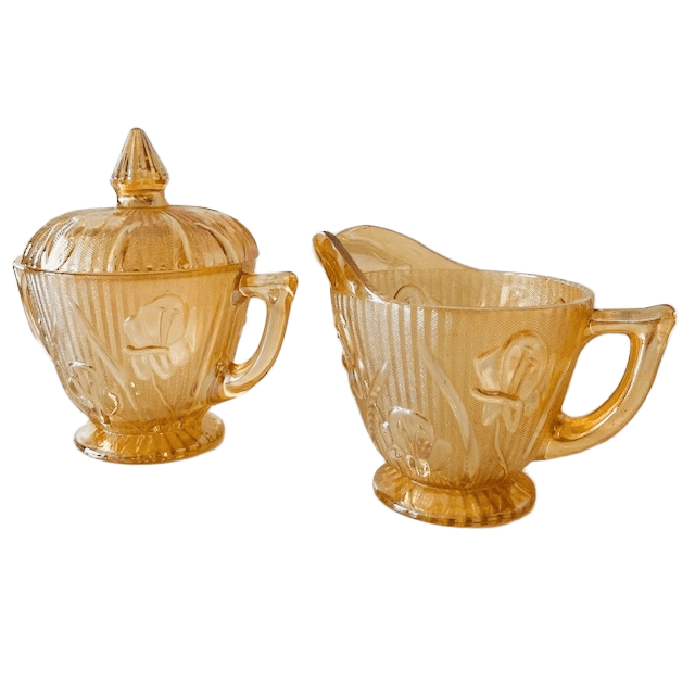 Vintage roomstel Jeanette Carnival glas perzik 1930’s - Afbeelding 4