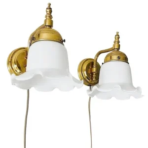 Set wandlampen messing melkglas Hollywood Regency 1970’s