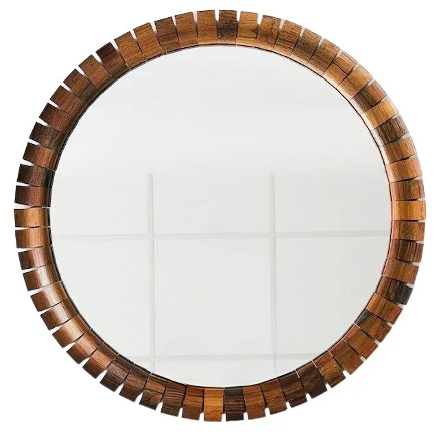 Mid-century Deens design ronde spiegel teak 1960’s - Afbeelding 2