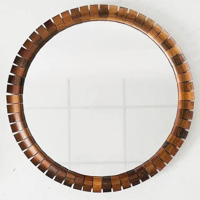 Mid-century Deens design ronde spiegel teak 1960’s - Afbeelding 6