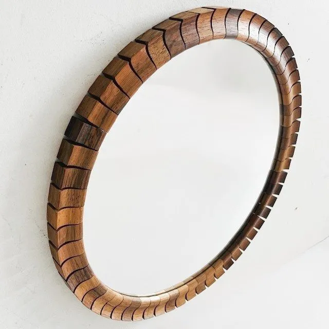 Mid-century Deens design ronde spiegel teak 1960’s - Afbeelding 3