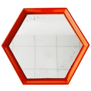 Mid-century space age spiegel oranje hexagon kunststof 1970’s