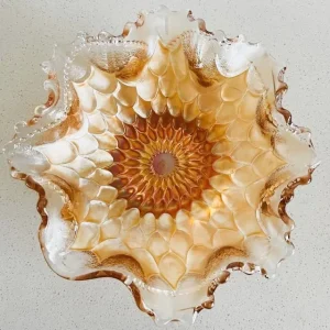 Vintage Dugan Carnival Glazen schaaltje Goudsbloem gecanneleerd 1960’s