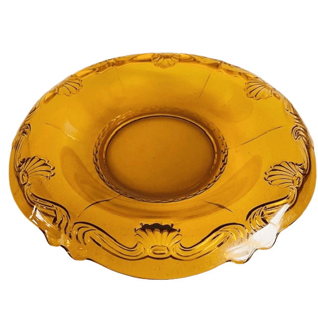 Antieke Art Deco amberkleurige schaal Joseph Inwald Rudolfova hut 1930’s