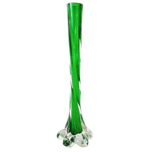 Vintage mid-century gedraaide vaas groen glas met draaistam 1950’s