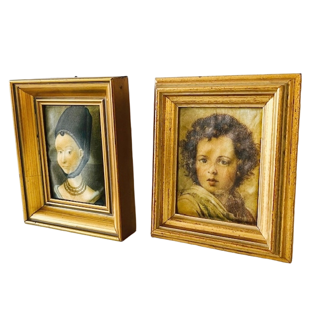 Vintage zijden schilderijtjes vrouw en kind klederdracht 1960’s - Afbeelding 4