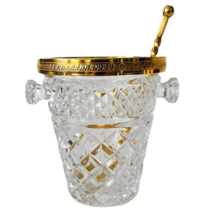 Mid-century Franse IJsemmer met ijslepel kristal verguld 1950’s