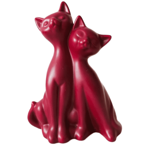 Vintage beeldje Poes Met Kitten roze rood 1980’s