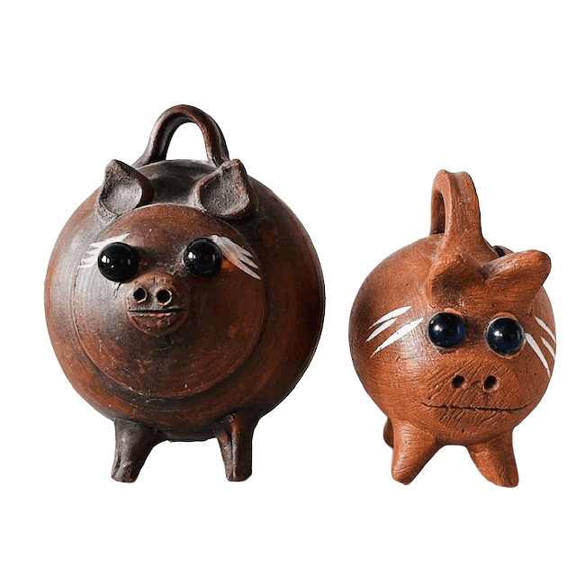 Set vintage Mexicaanse spaarvarkens aardewerk handgemaakt bohemien 1970’s - Afbeelding 2
