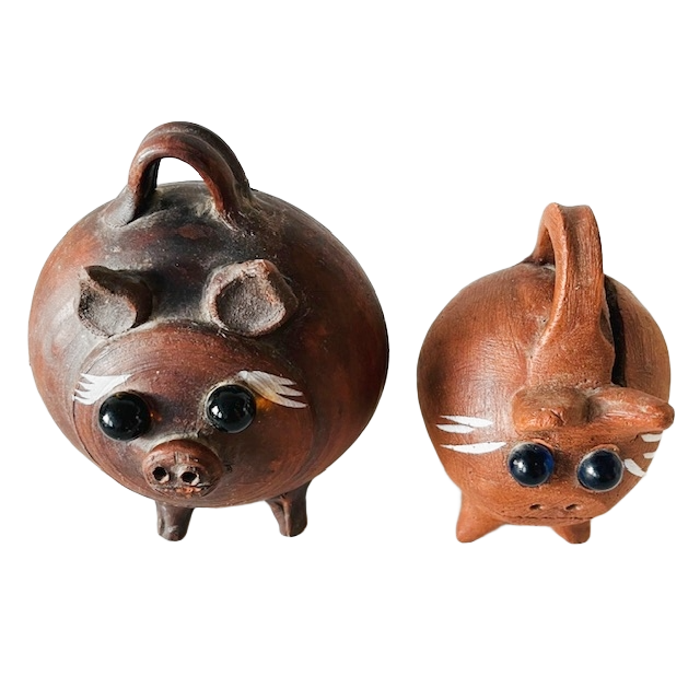Set vintage Mexicaanse spaarvarkens aardewerk handgemaakt bohemien 1970’s - Afbeelding 3