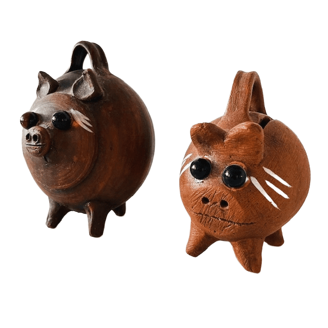 Set vintage Mexicaanse spaarvarkens aardewerk handgemaakt bohemien 1970’s - Afbeelding 5