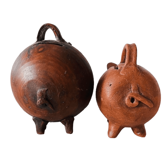 Set vintage Mexicaanse spaarvarkens aardewerk handgemaakt bohemien 1970’s - Afbeelding 9