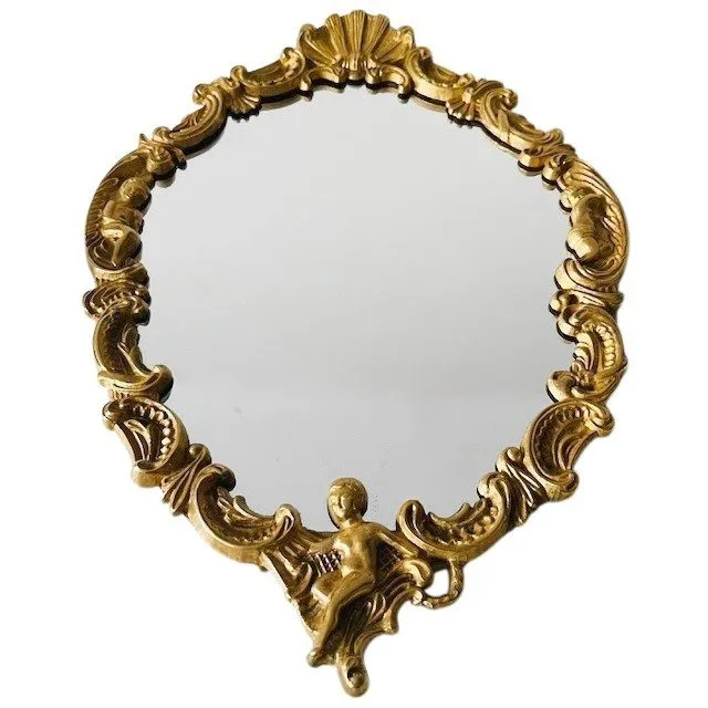 Franse barok gouden spiegel messing putti 1950’s - Afbeelding 3
