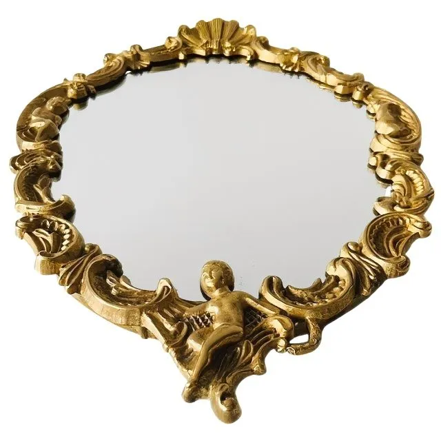 Franse barok gouden spiegel messing putti 1950’s - Afbeelding 4