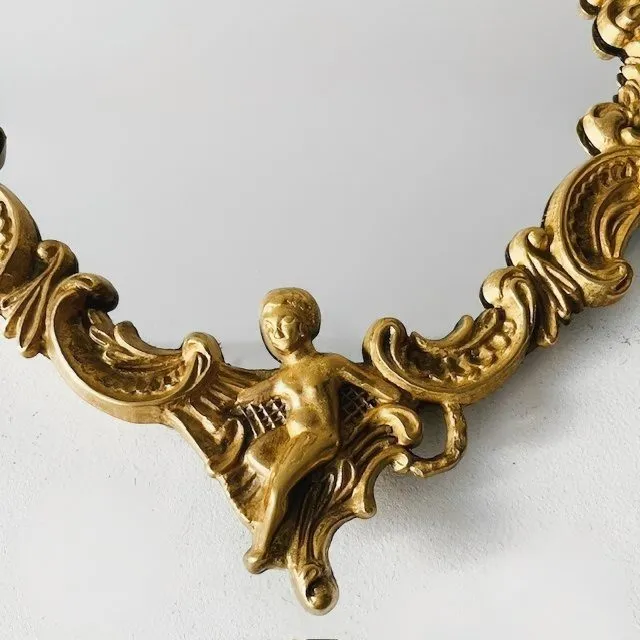 Franse barok gouden spiegel messing putti 1950’s - Afbeelding 5