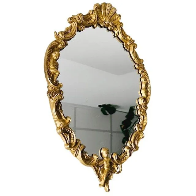 Franse barok gouden spiegel messing putti 1950’s - Afbeelding 6