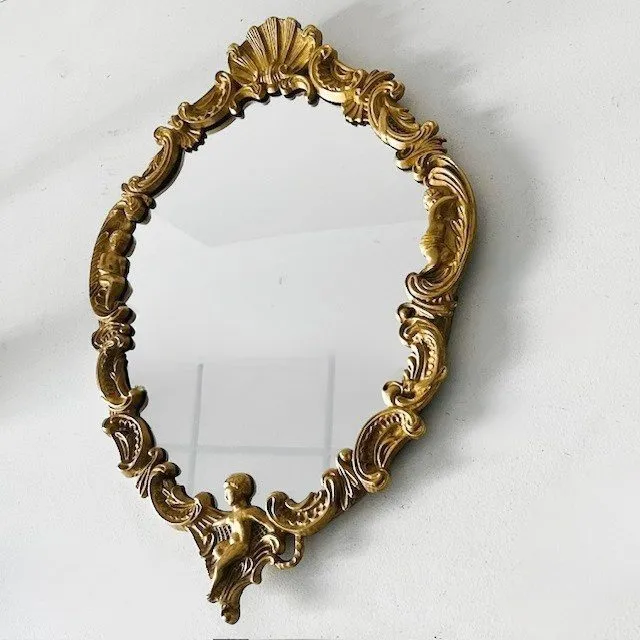 Franse barok gouden spiegel messing putti 1950’s - Afbeelding 7