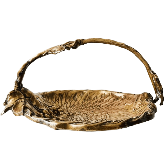 Antieke art nouveau messing schaaltje vlechtwerk wijnbladeren 1900’s - Afbeelding 4