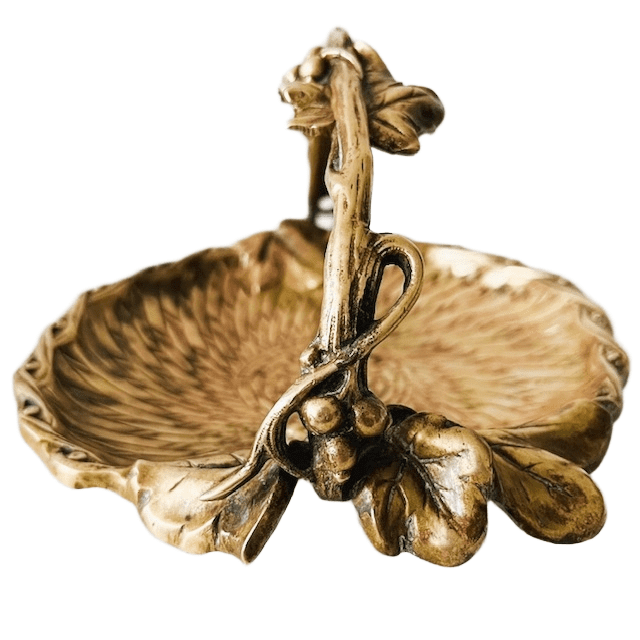 Antieke art nouveau messing schaaltje vlechtwerk wijnbladeren 1900’s - Afbeelding 6