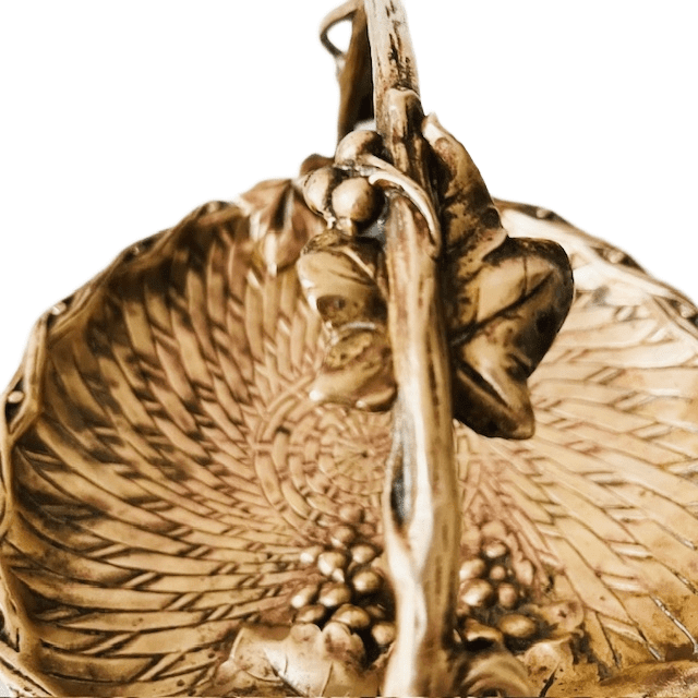 Antieke art nouveau messing schaaltje vlechtwerk wijnbladeren 1900’s - Afbeelding 7