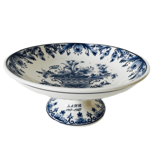Vintage Delftsblauwe fruitschaal op voet ’t Delftse Huys 1980’s