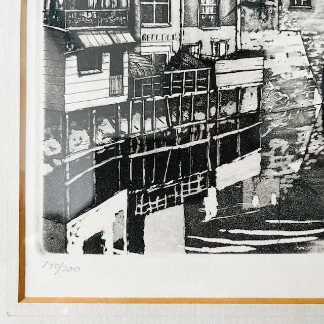 Jan van Rijsewijk gesigneerde ets schilderij Delftse Haven 1960’s - Afbeelding 7