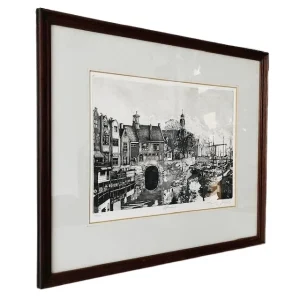Jan van Rijsewijk gesigneerde ets schilderij Delftse Haven 1960’s