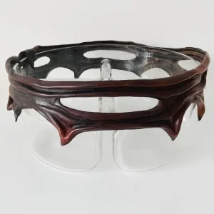 Vintage Brutalist design glazen schaal met leer decoratie Robert Kremsky 1990’s