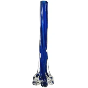 Vintage mid-century gedraaide vaas blauw glas met draaistam 1950’s