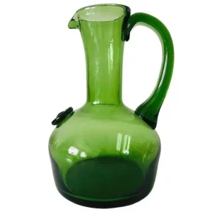 Vintage mid-century Franse handgeblazen kan met zegel groen glas 1970’s