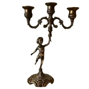 Vintage zware messing Putti Cherubijn 3-armige kandelaar 1960’s